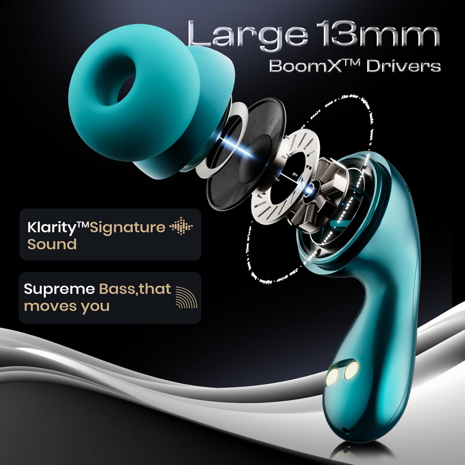Boult Newly Launched Klarity 1 in Ear TWS Earbuds with 80Hrs Playtime, Liquid Metal Body, Dual Device Pairing, 4 Mics ENC, 45ms Low Latency, 13mm Bass Drivers Ear Buds Bluetooth 5.4 (Teal) - Image 4
