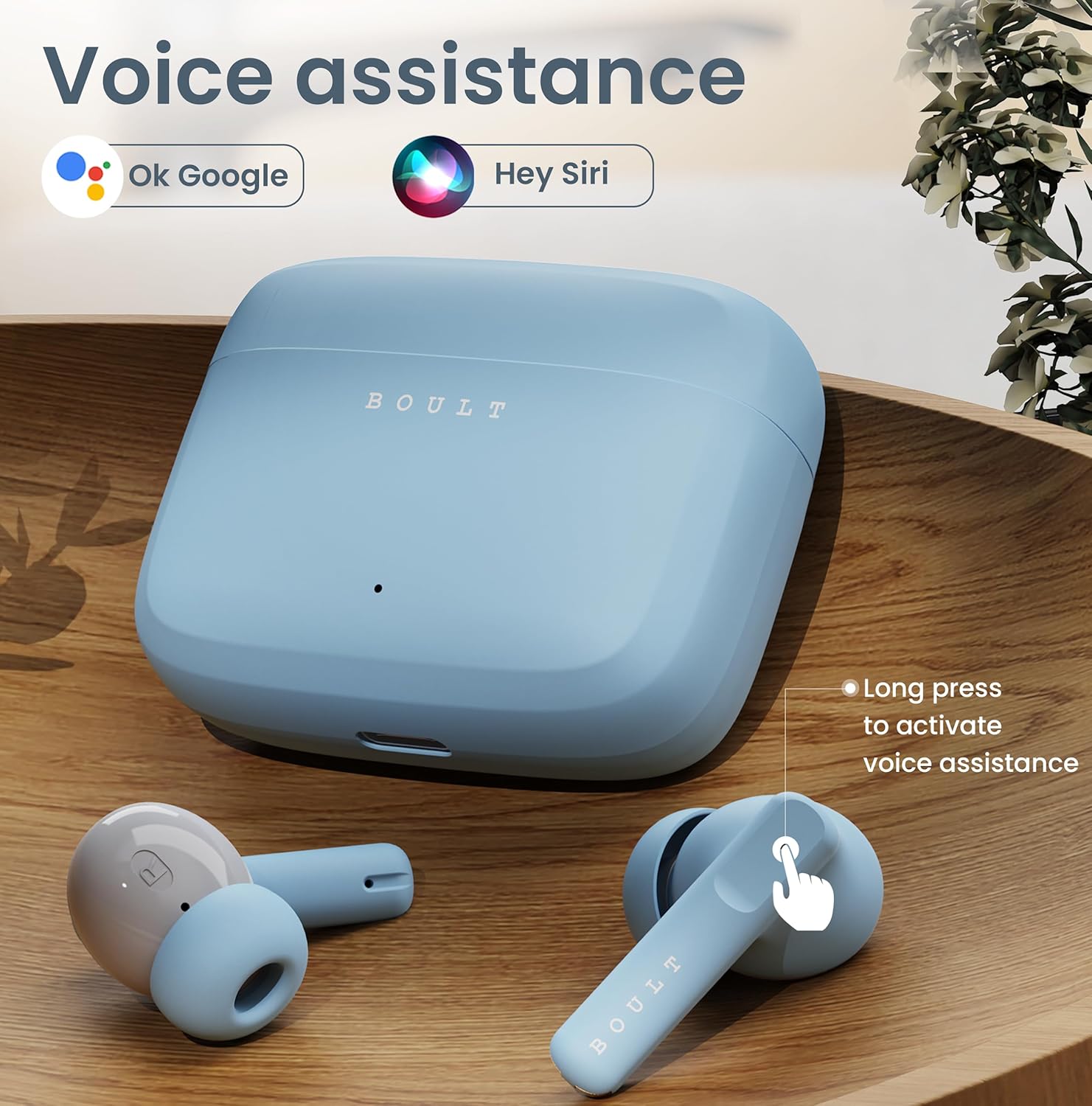 Roll over image to zoom in Boult Z60 Truly Wireless in Ear Earbuds with 60H Playtime, Zen™ ENC Mic, 50ms Low Latency, 13mm Bass Drivers, Type-C Fast Charging, Made in India, BT V5.3, Touch Control, IPX5 Ear Buds (Powder Blue) - Image 3